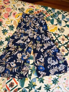 Umgee Navy Floral Tiered Pants with Blue & Cream Blooms